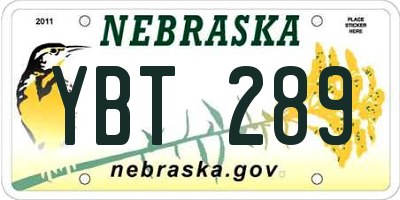 NE license plate YBT289