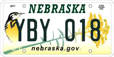 NE license plate YBY018