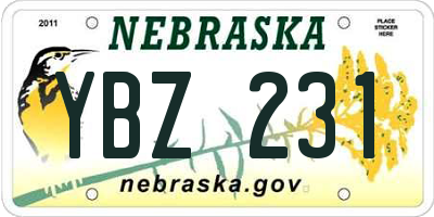 NE license plate YBZ231
