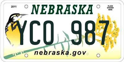 NE license plate YCO987