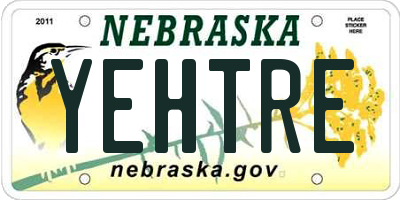 NE license plate YEHTRE