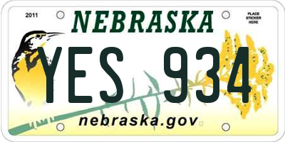 NE license plate YES934