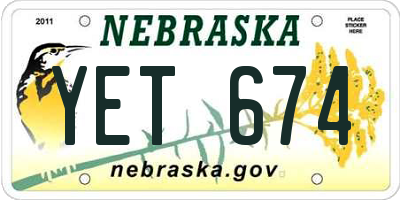 NE license plate YET674