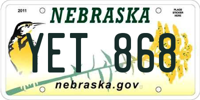 NE license plate YET868