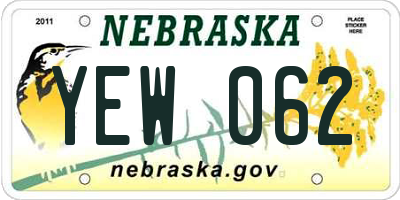 NE license plate YEW062