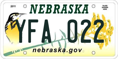 NE license plate YFA022