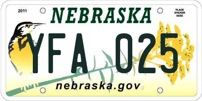 NE license plate YFA025