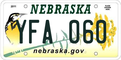 NE license plate YFA060