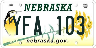 NE license plate YFA103