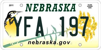 NE license plate YFA197
