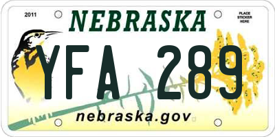 NE license plate YFA289
