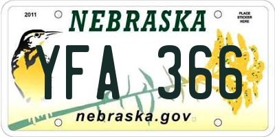 NE license plate YFA366