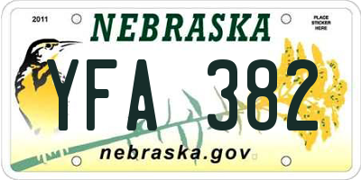 NE license plate YFA382