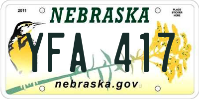 NE license plate YFA417