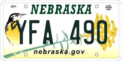 NE license plate YFA490