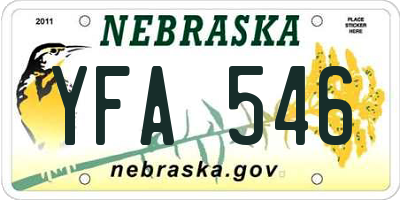 NE license plate YFA546
