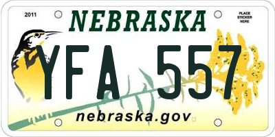 NE license plate YFA557