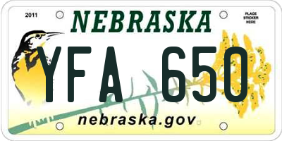 NE license plate YFA650