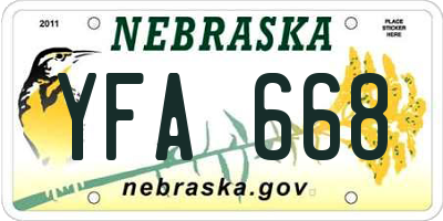 NE license plate YFA668