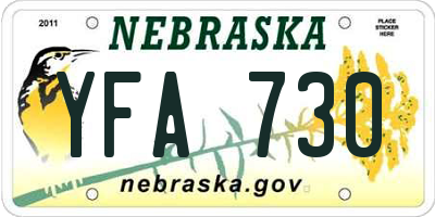NE license plate YFA730