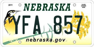 NE license plate YFA857