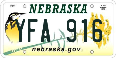 NE license plate YFA916