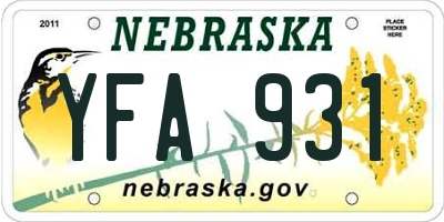 NE license plate YFA931