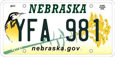 NE license plate YFA981
