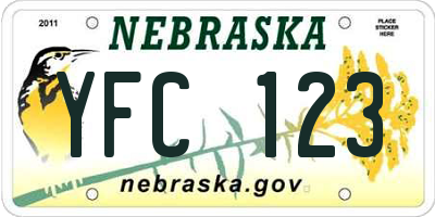NE license plate YFC123