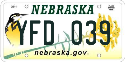 NE license plate YFD039