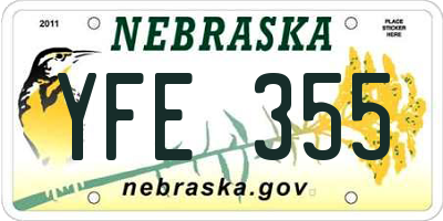 NE license plate YFE355