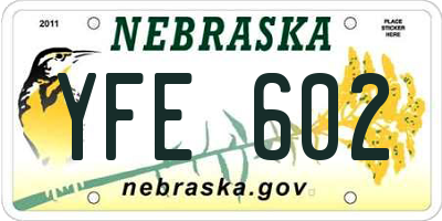NE license plate YFE602