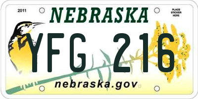NE license plate YFG216