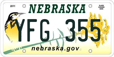 NE license plate YFG355