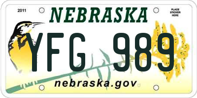 NE license plate YFG989