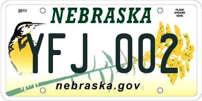 NE license plate YFJ002