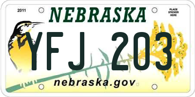 NE license plate YFJ203