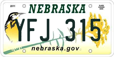NE license plate YFJ315
