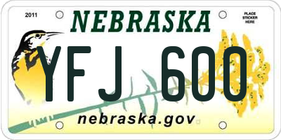 NE license plate YFJ600