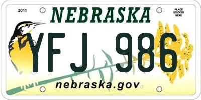 NE license plate YFJ986