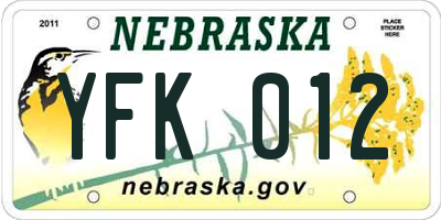 NE license plate YFK012