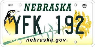 NE license plate YFK192