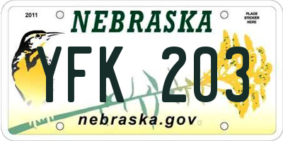 NE license plate YFK203