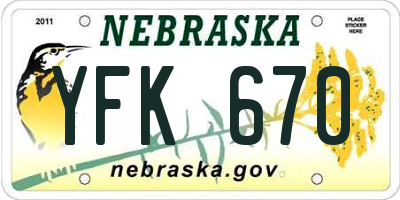 NE license plate YFK670