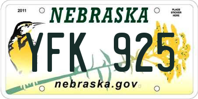 NE license plate YFK925
