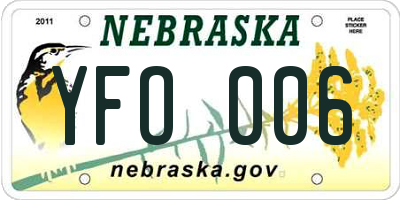 NE license plate YFO006