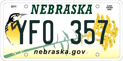 NE license plate YFO357