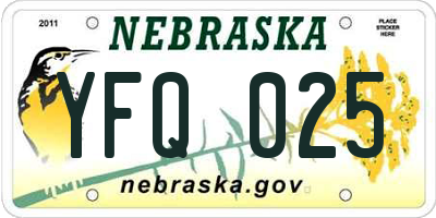 NE license plate YFQ025