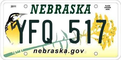 NE license plate YFQ517