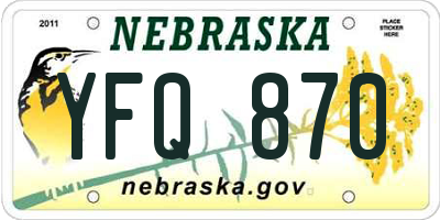 NE license plate YFQ870